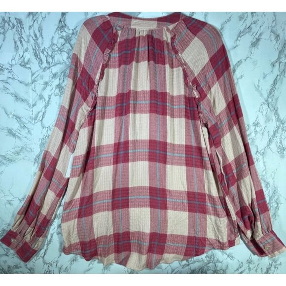 Time And Tru Maternity Pink Plaid Button-Up Top M (8-10) Rayon Blend - Picture 2 of 10